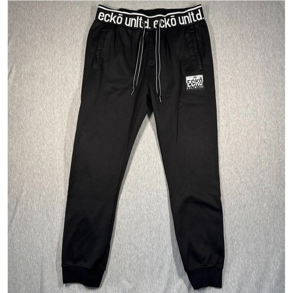 Ecko Unltd Black‎ Jogger Sweatpants Men's Large Logo Waistband Streetwear